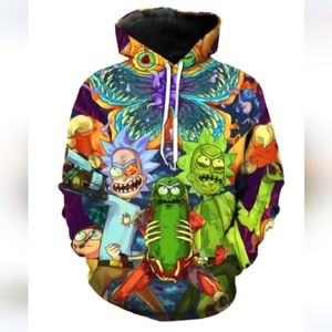 Rick and Morty cartoon unisex bright colored hoodie - pickle design Pickle Rick